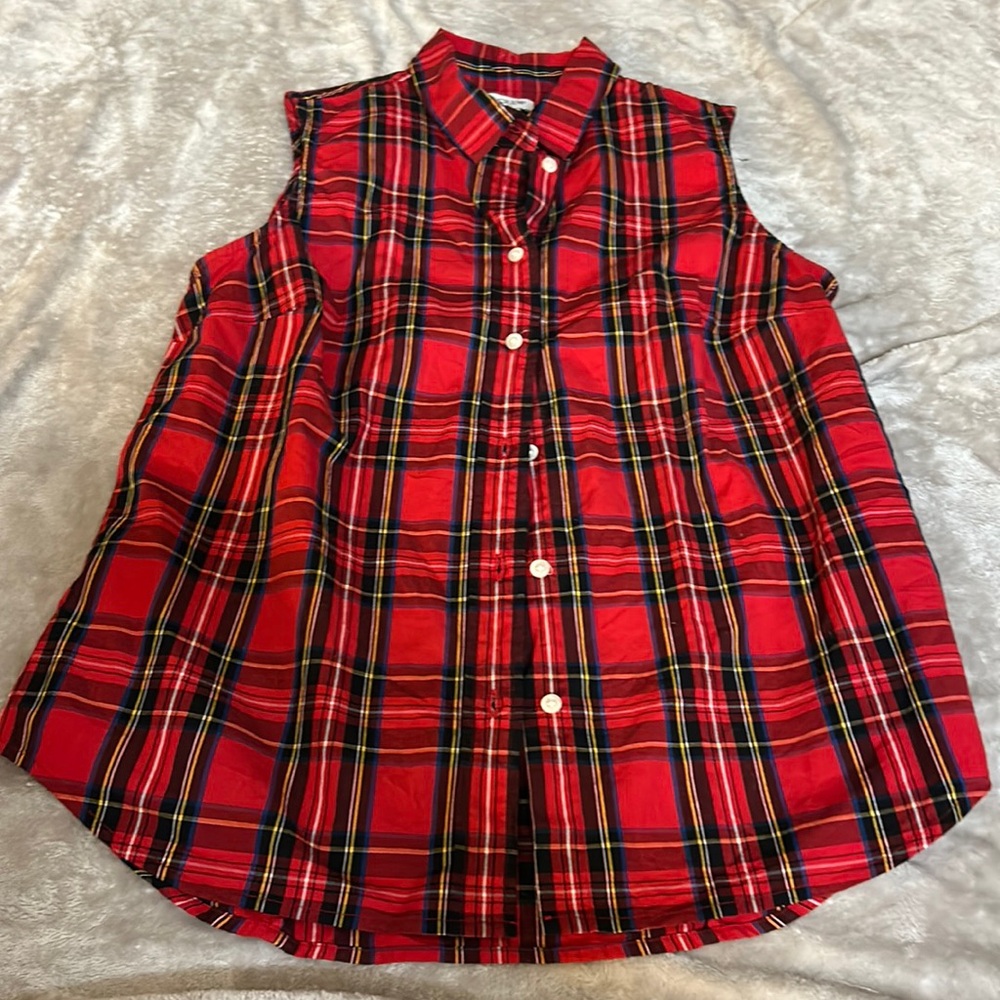 J crew plaid sleeveless button down shirt